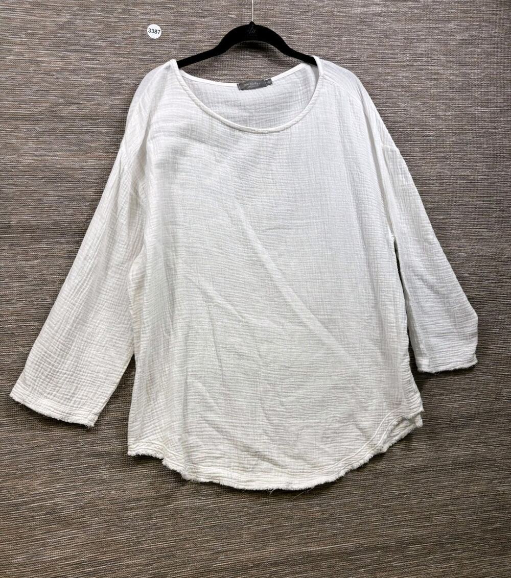 Mododoc Top Blouse Womens Size L White Long Sleeves 100% Cotton Casual